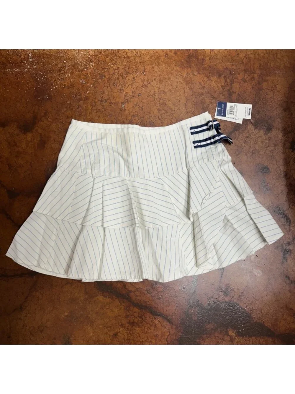 Ralph Lauren Y2K Deadstock Mini Skirt Size 16 Tennis Embroidered White Striped